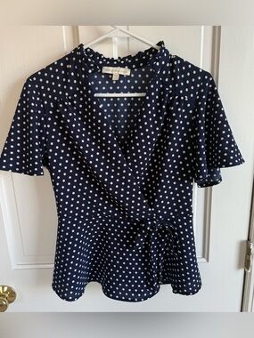 Monteau Los Angeles Polka Dot Wrap Peplum Blouse Large